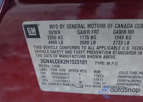 2017 Chevrolet Equinox Lt из США, поврежденный, VIN 2GNALCEK2H1523101